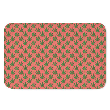 Green And Pink Cannabis Leaf Print Indoor Door Mat