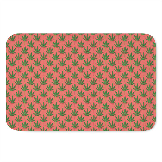 Green And Pink Cannabis Leaf Print Indoor Door Mat