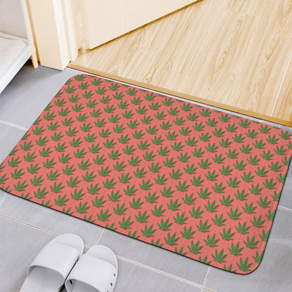 Green And Pink Cannabis Leaf Print Indoor Door Mat
