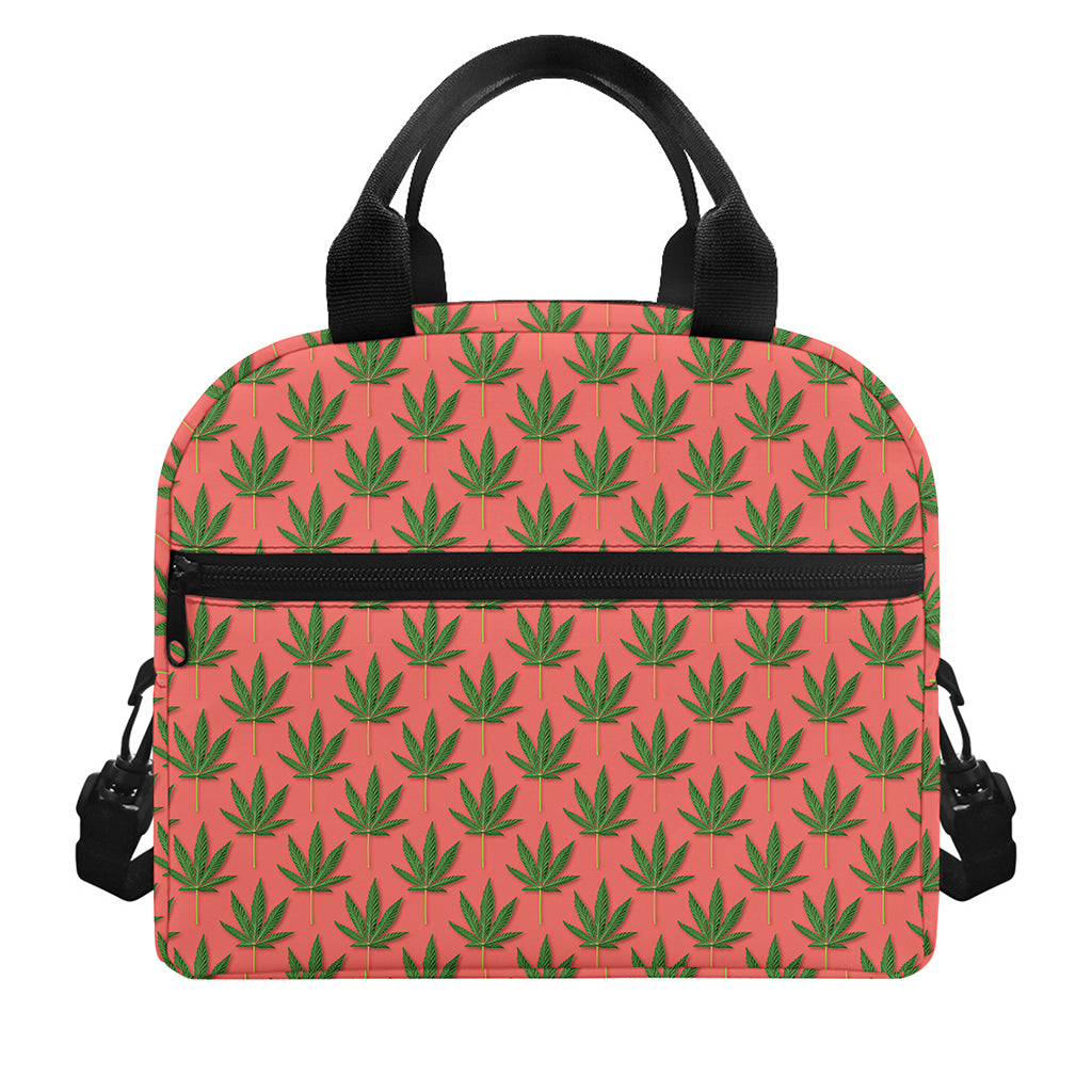 Green And Pink Cannabis Leaf Print Insulated Lunch Bag
