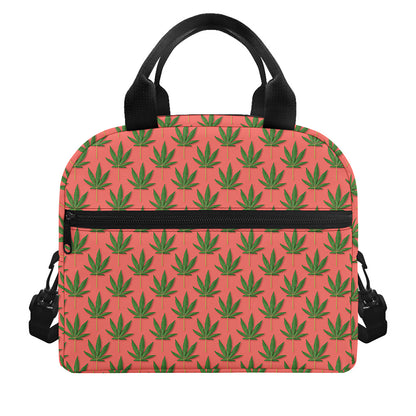Green And Pink Cannabis Leaf Print Insulated Lunch Bag