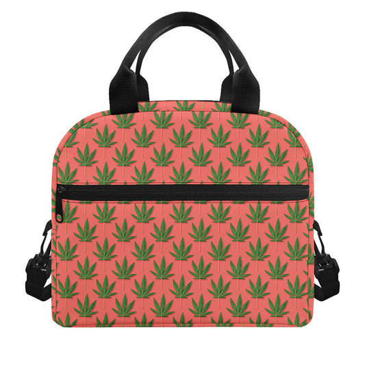 Green And Pink Cannabis Leaf Print Insulated Lunch Bag