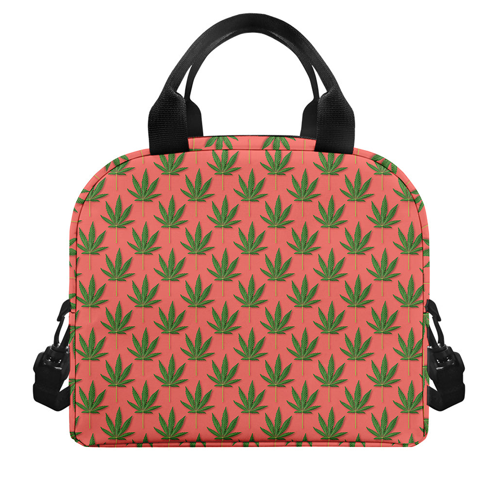 Green And Pink Cannabis Leaf Print Insulated Lunch Bag