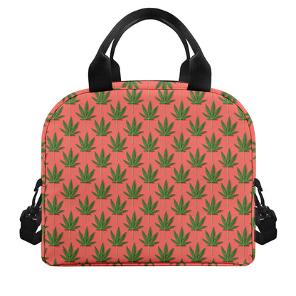 Green And Pink Cannabis Leaf Print Insulated Lunch Bag