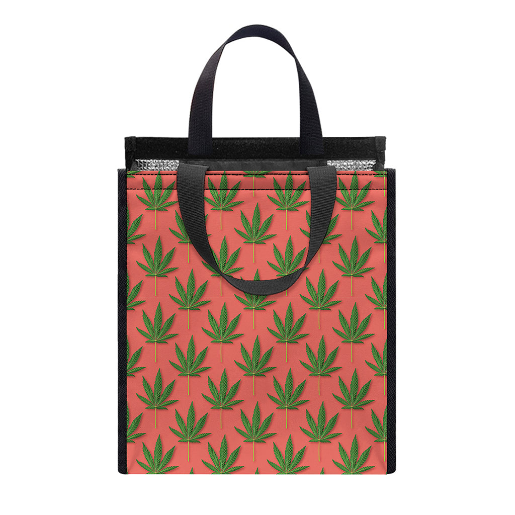 Green And Pink Cannabis Leaf Print Insulated Lunch Tote
