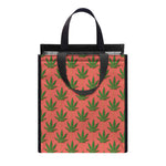 Green And Pink Cannabis Leaf Print Insulated Lunch Tote