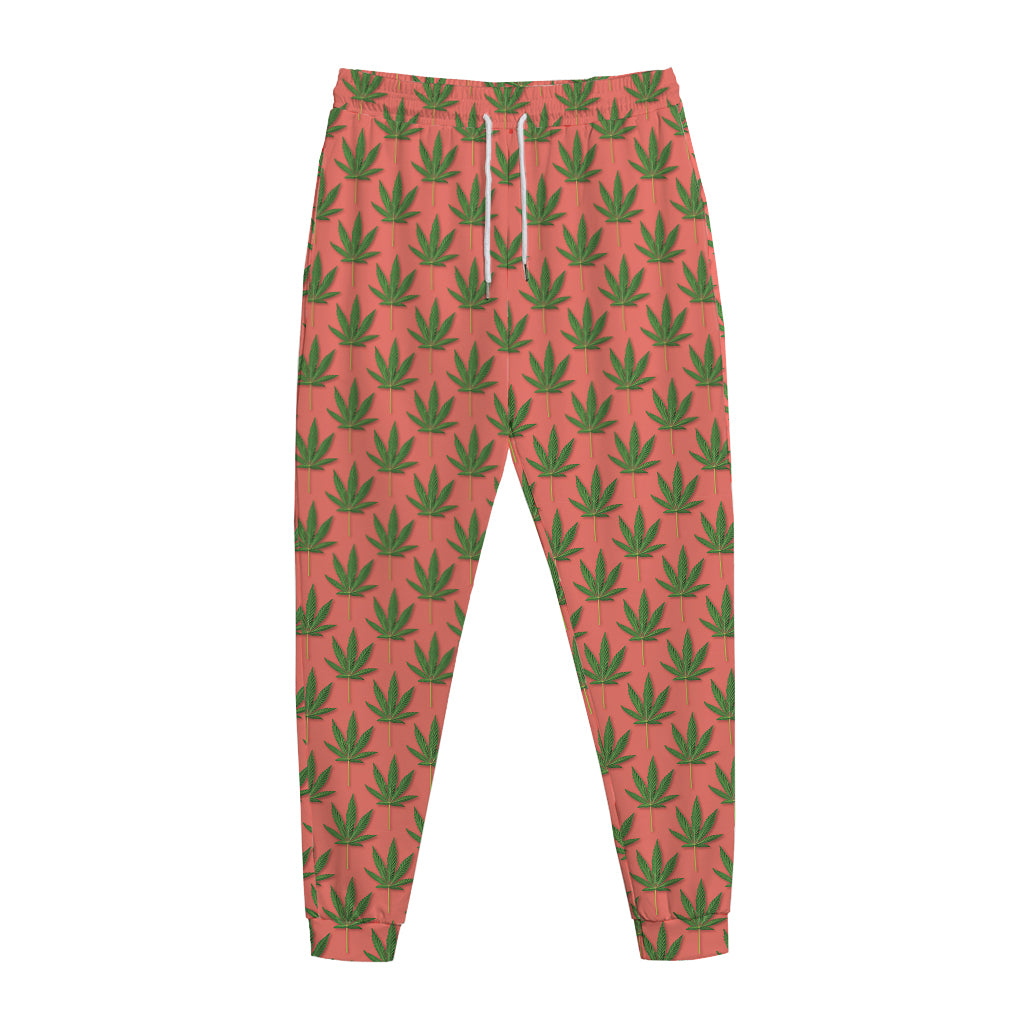 Green And Pink Cannabis Leaf Print Jogger Pants
