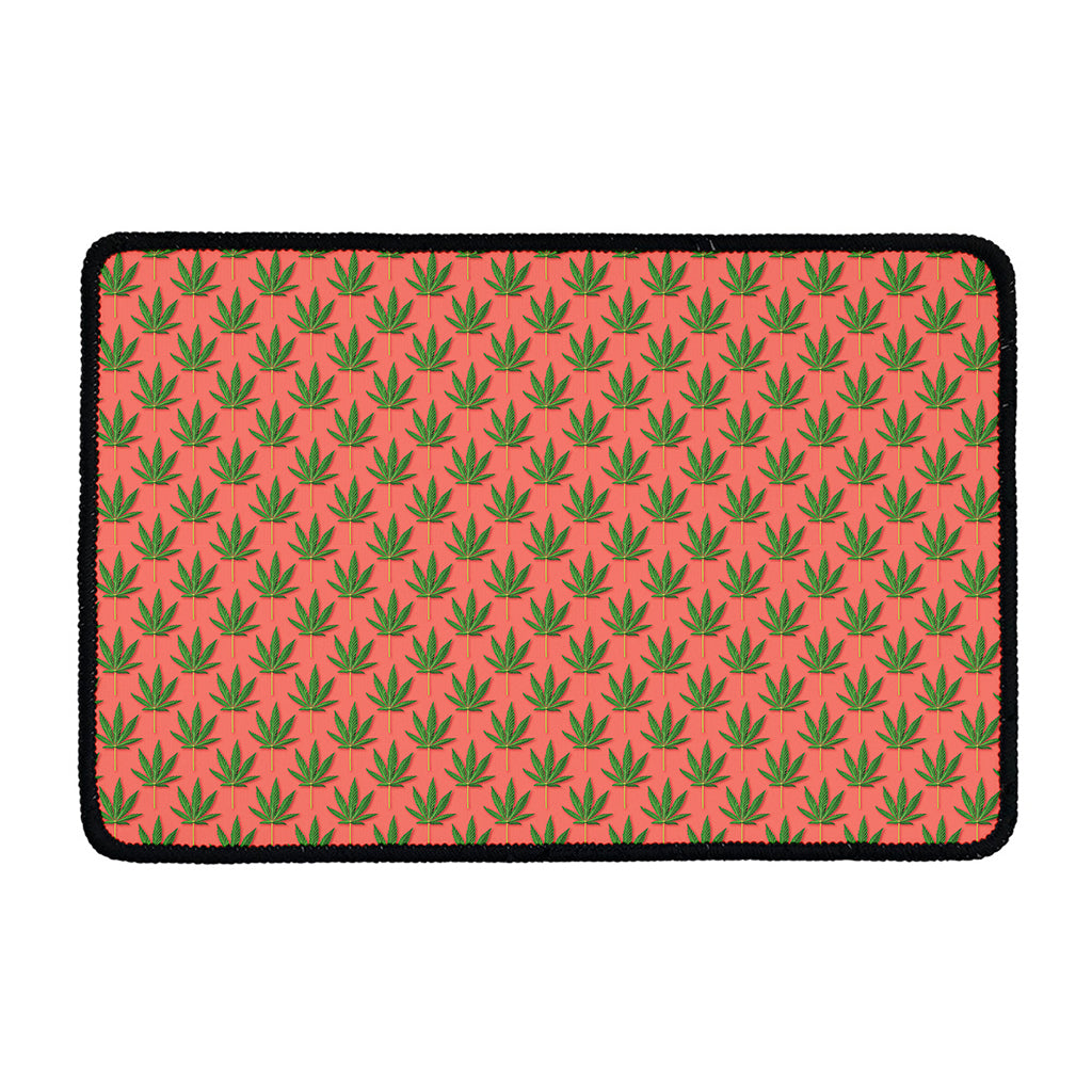 Green And Pink Cannabis Leaf Print Kitchen Mat