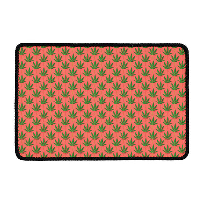 Green And Pink Cannabis Leaf Print Kitchen Mat