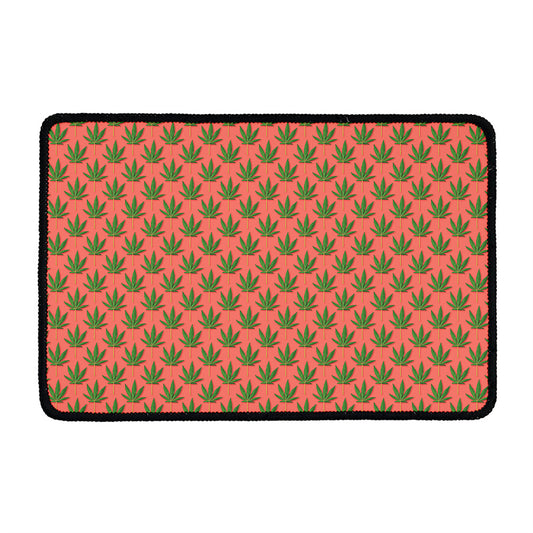 Green And Pink Cannabis Leaf Print Kitchen Mat