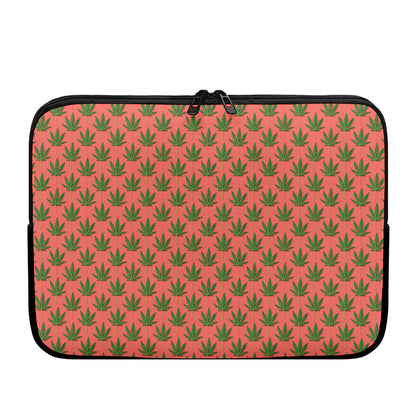 Green And Pink Cannabis Leaf Print Laptop Sleeve