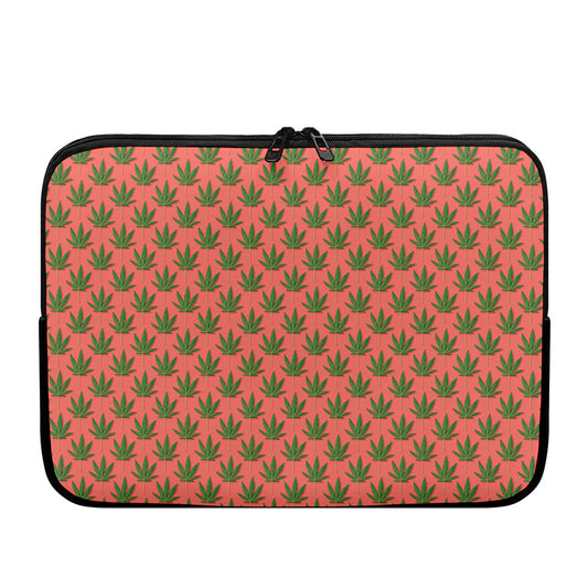 Green And Pink Cannabis Leaf Print Laptop Sleeve