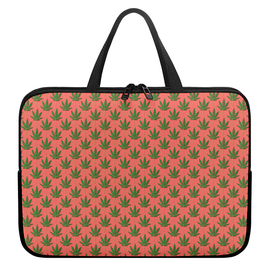 Green And Pink Cannabis Leaf Print Laptop Sleeve With Handle