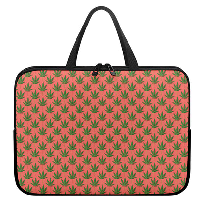 Green And Pink Cannabis Leaf Print Laptop Sleeve With Handle