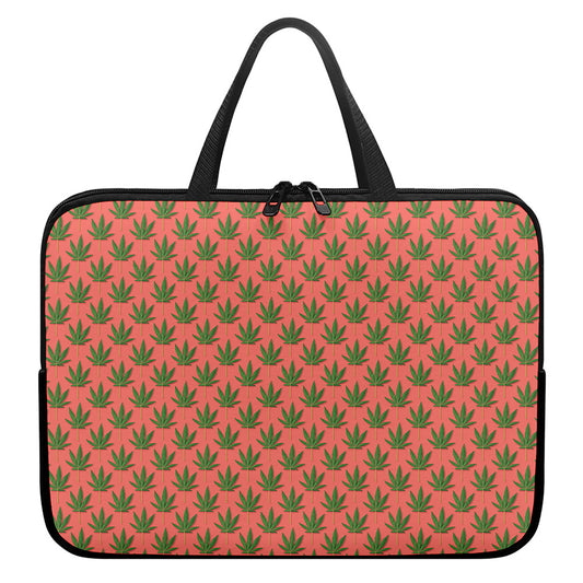 Green And Pink Cannabis Leaf Print Laptop Sleeve With Handle
