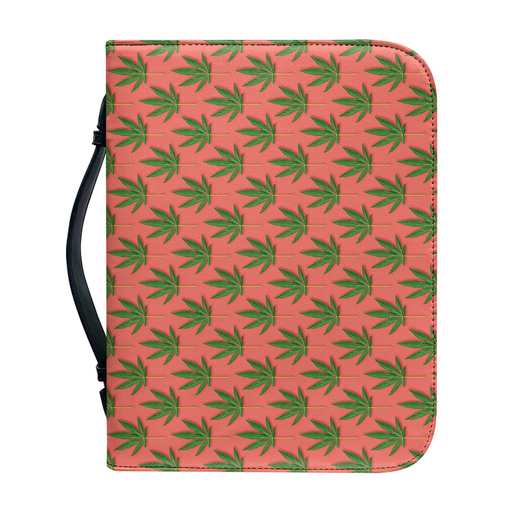 Green And Pink Cannabis Leaf Print Leather Bible Cover