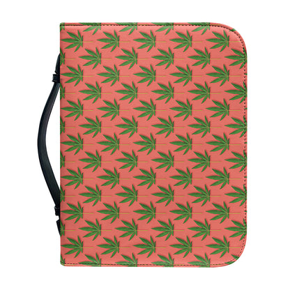 Green And Pink Cannabis Leaf Print Leather Bible Cover