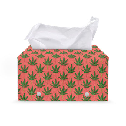 Green And Pink Cannabis Leaf Print Leather Tissue Box Cover