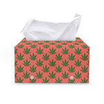 Green And Pink Cannabis Leaf Print Leather Tissue Box Cover