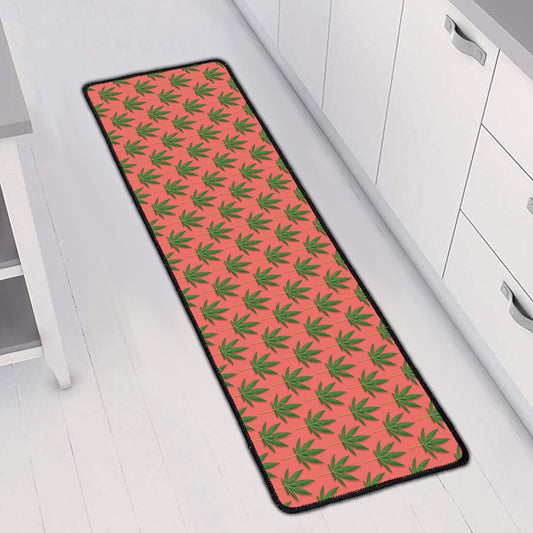 Green And Pink Cannabis Leaf Print Long Kitchen Mat