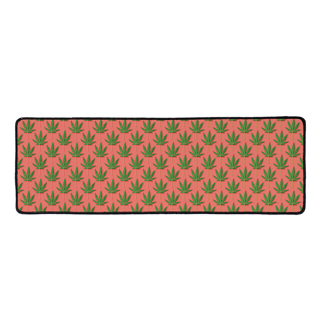 Green And Pink Cannabis Leaf Print Long Kitchen Mat