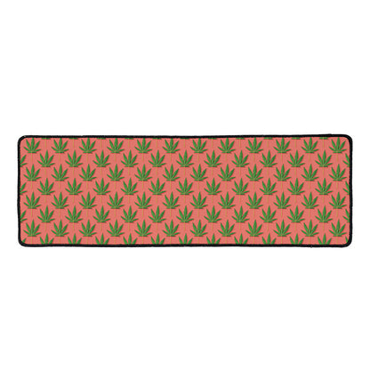 Green And Pink Cannabis Leaf Print Long Kitchen Mat
