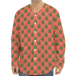 Green And Pink Cannabis Leaf Print Long Sleeve Baseball Jersey