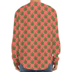 Green And Pink Cannabis Leaf Print Long Sleeve Baseball Jersey