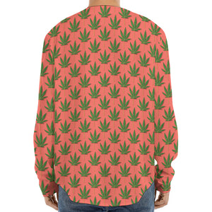 Green And Pink Cannabis Leaf Print Long Sleeve Baseball Jersey