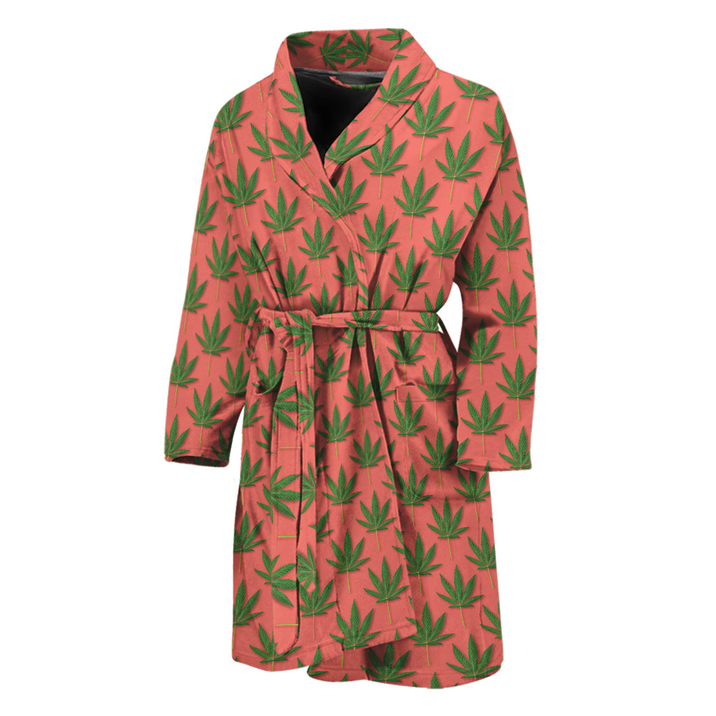 Green And Pink Cannabis Leaf Print Men's Bathrobe