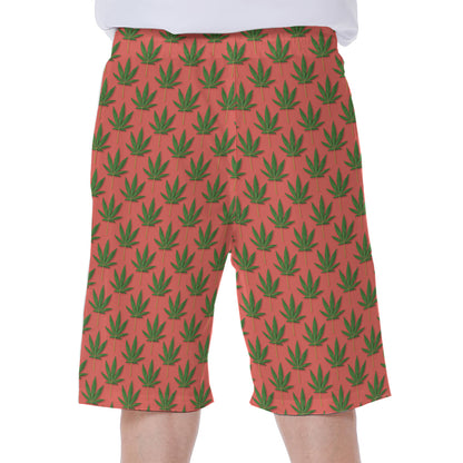 Green And Pink Cannabis Leaf Print Men's Beach Shorts