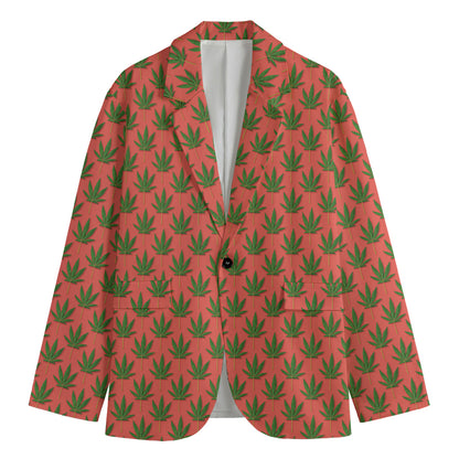 Green And Pink Cannabis Leaf Print Men's Blazer