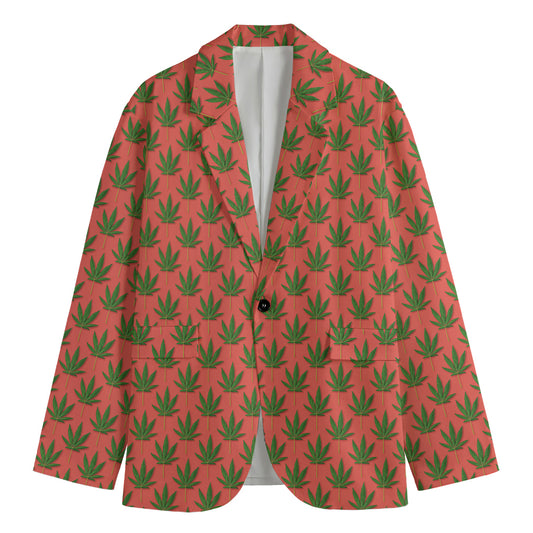 Green And Pink Cannabis Leaf Print Men's Blazer