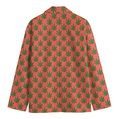 Green And Pink Cannabis Leaf Print Men's Blazer
