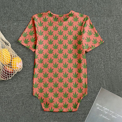 Green And Pink Cannabis Leaf Print Men's Bodysuit