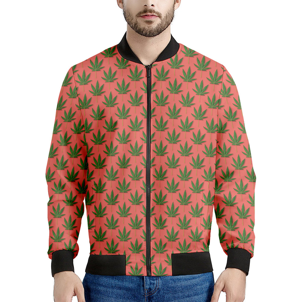 Green And Pink Cannabis Leaf Print Men's Bomber Jacket