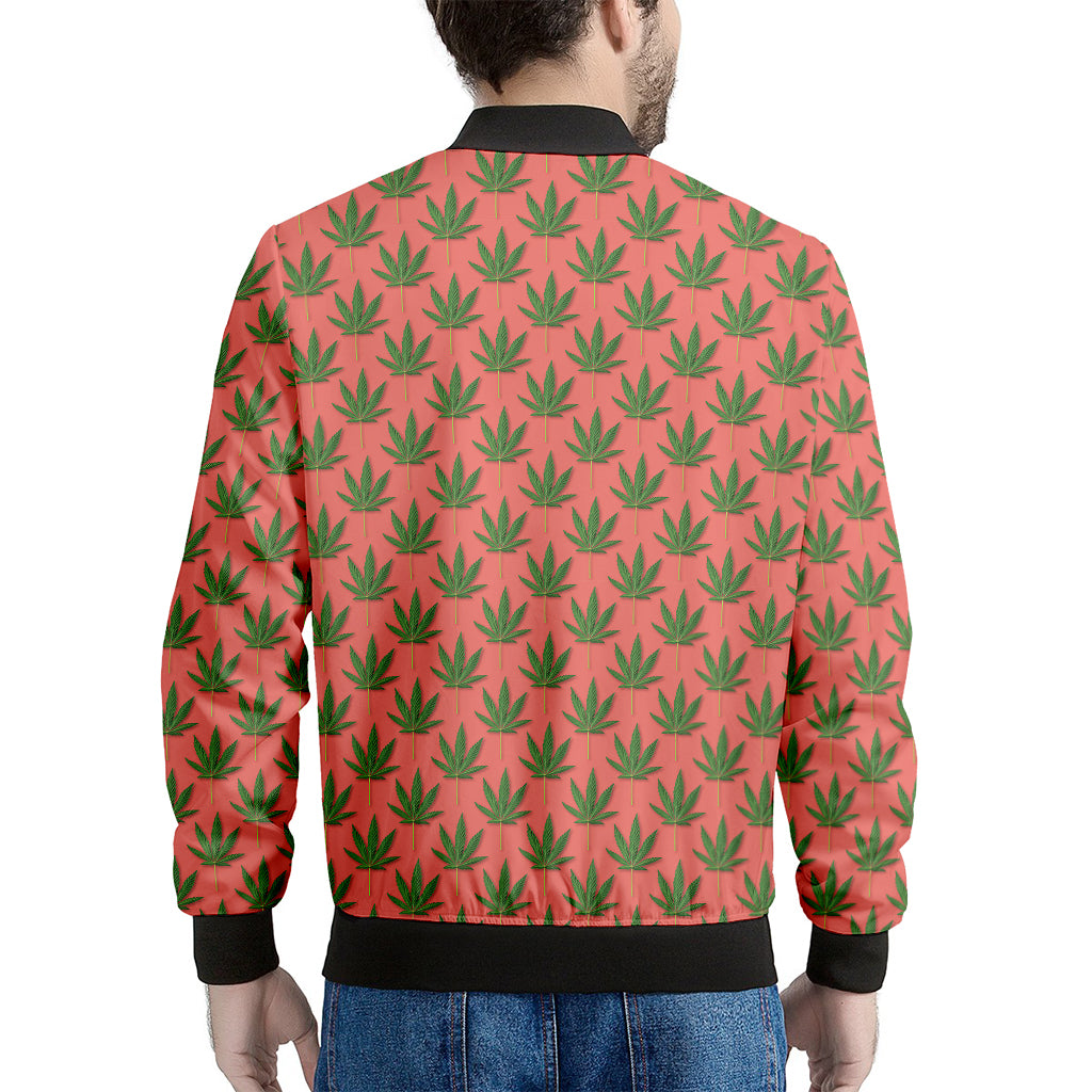 Green And Pink Cannabis Leaf Print Men's Bomber Jacket