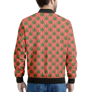 Green And Pink Cannabis Leaf Print Men's Bomber Jacket