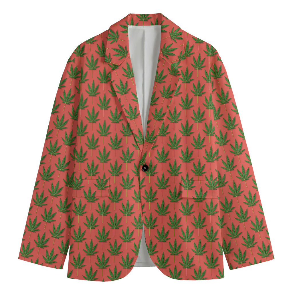 Green And Pink Cannabis Leaf Print Men's Cotton Blazer