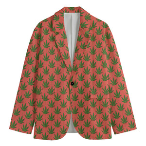 Green And Pink Cannabis Leaf Print Men's Cotton Blazer