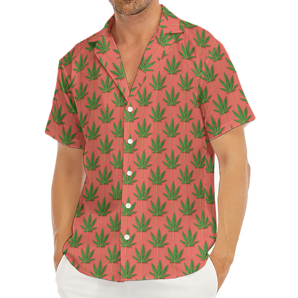 Green And Pink Cannabis Leaf Print Men's Deep V-Neck Shirt