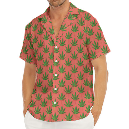 Green And Pink Cannabis Leaf Print Men's Deep V-Neck Shirt