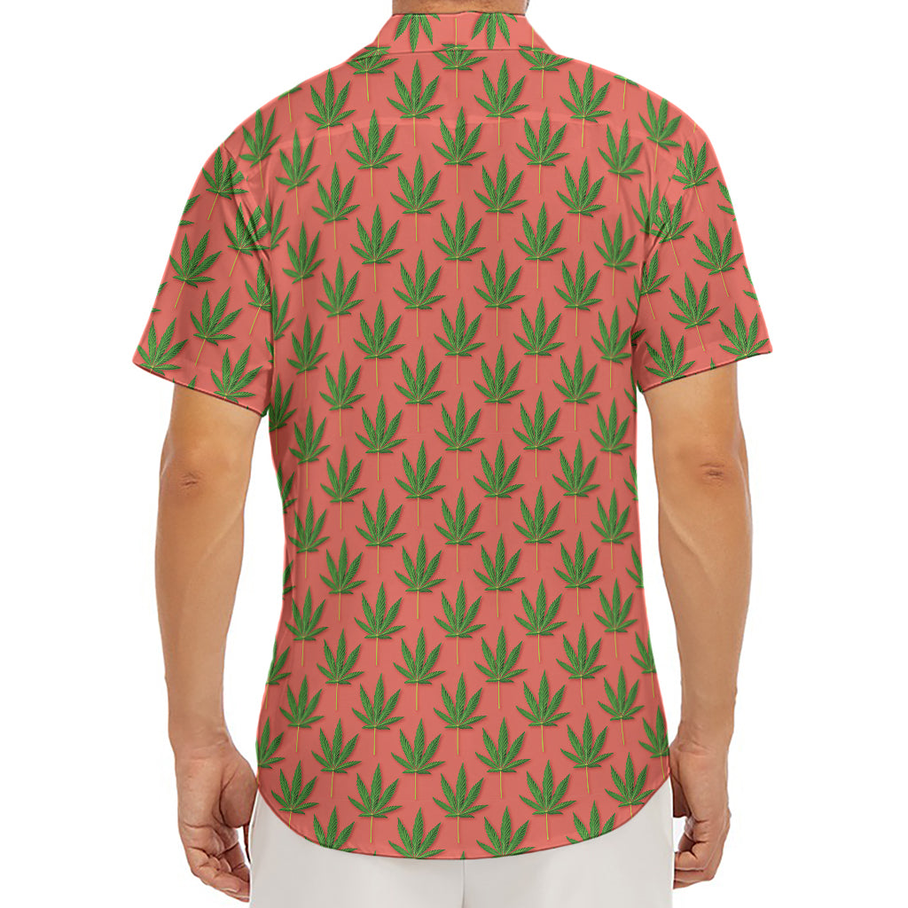 Green And Pink Cannabis Leaf Print Men's Deep V-Neck Shirt