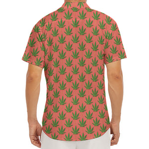 Green And Pink Cannabis Leaf Print Men's Deep V-Neck Shirt