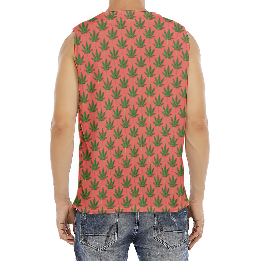 Green And Pink Cannabis Leaf Print Men's Fitness Tank Top