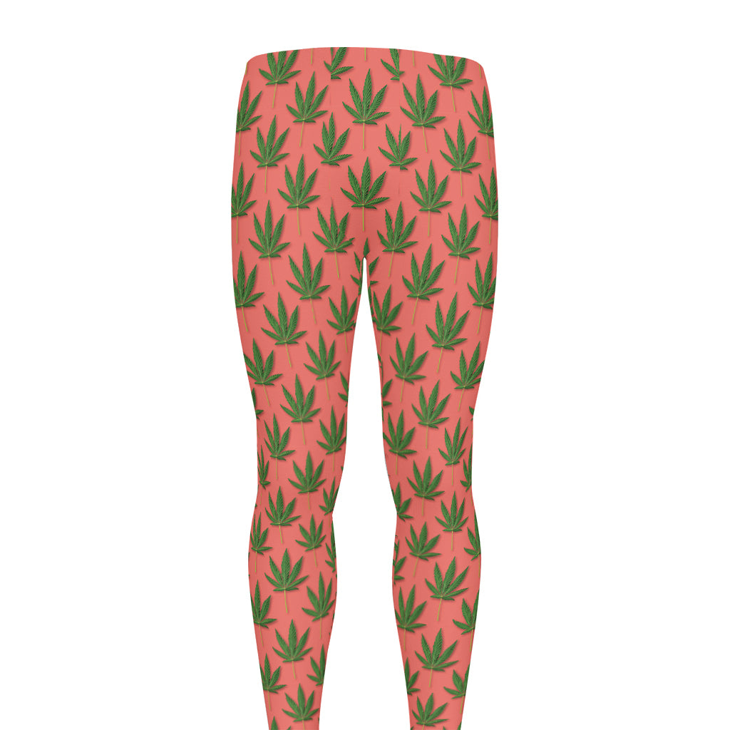 Green And Pink Cannabis Leaf Print Men's leggings