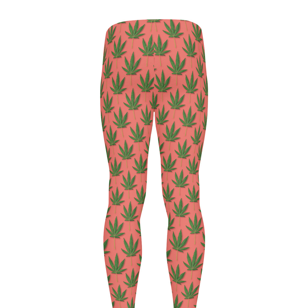 Green And Pink Cannabis Leaf Print Men's leggings