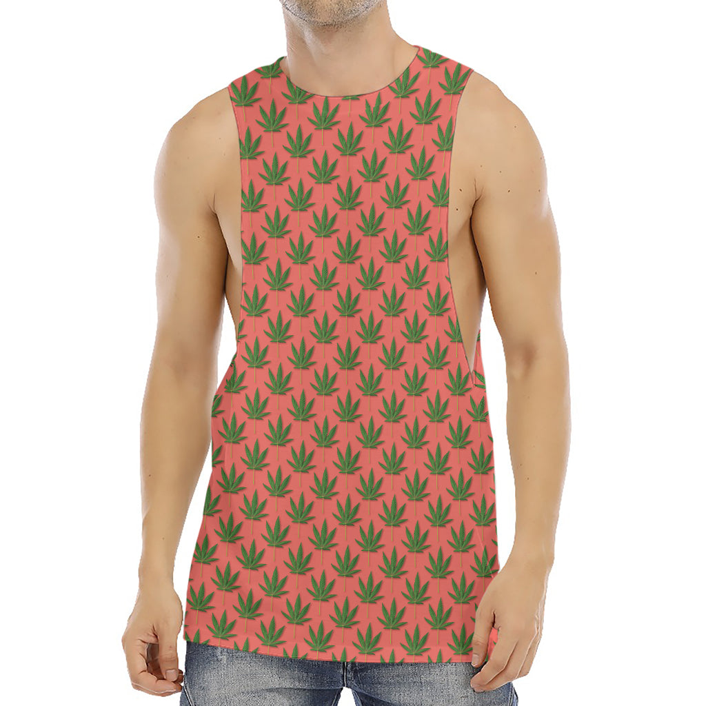 Green And Pink Cannabis Leaf Print Men's Muscle Tank Top