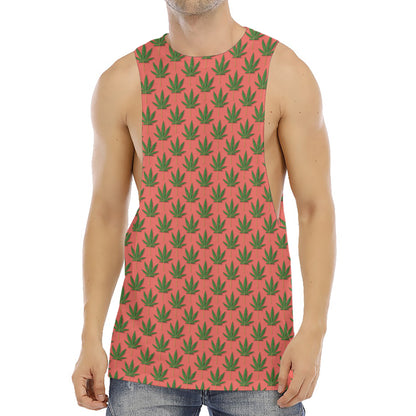 Green And Pink Cannabis Leaf Print Men's Muscle Tank Top