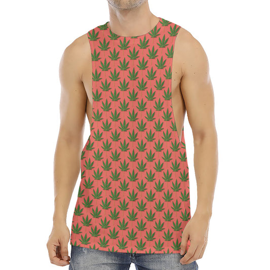 Green And Pink Cannabis Leaf Print Men's Muscle Tank Top